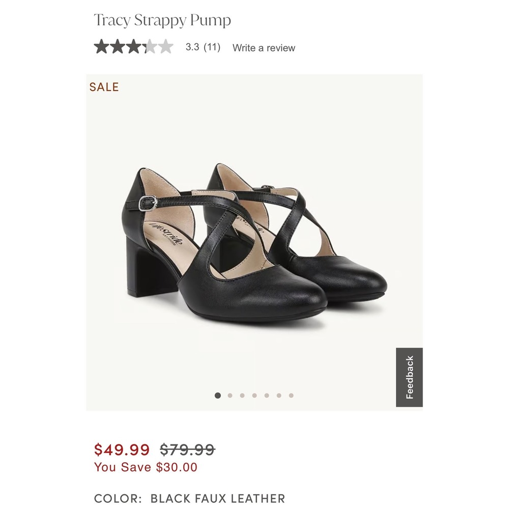 LifeStride Tracy Sz 8W Black Faux Leather Strappy Block Heel Pumps Wide NEW - Picture 2 of 11